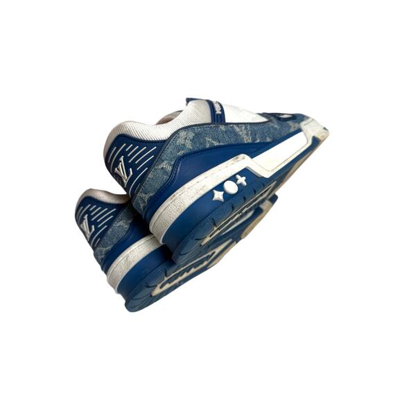 Louis Vuitton Leather Denim Monogram LV Trainer Sneaker Blue White Size 3.5 - Picture 12 of 16